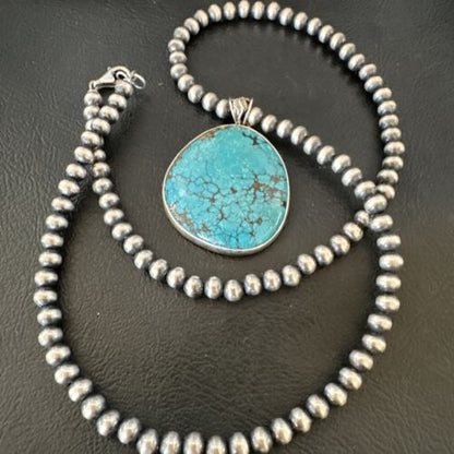Men's Navajo Blue Spiderweb Turquoise Pendant Necklace | Sterling Silver | Authentic Native American Handmade | 16228