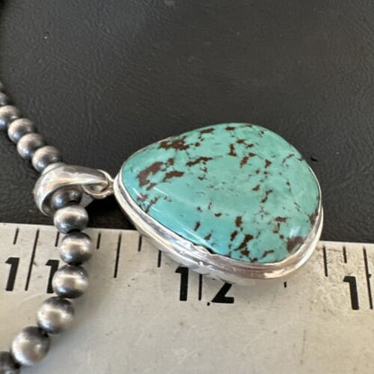 Men's Navajo Blue Spiderweb Turquoise Pendant Necklace | Sterling Silver | Authentic Native American Handmade | 16229