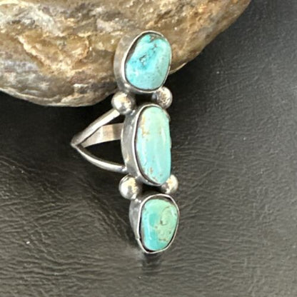 Navajo Blue Turquoise Cluster Ring | Authentic Native American Sterling Silver | Multi-Stone | Sz 7 | 17841
