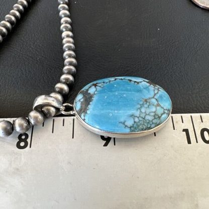 Men's Navajo Blue Spiderweb Turquoise Pendant Necklace | Sterling Silver | Authentic Native American Handmade | 16300