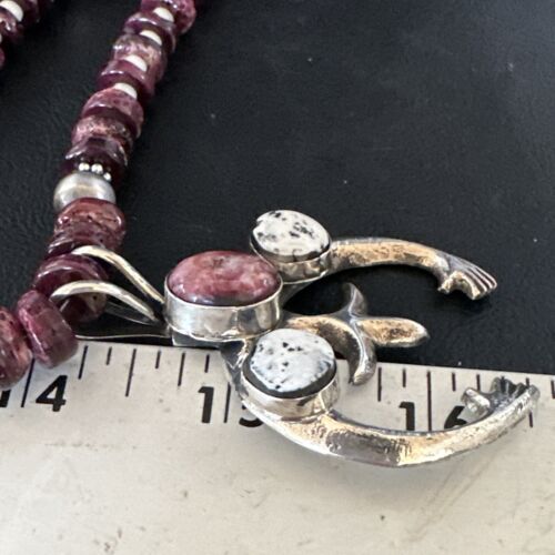 Navajo Purple Spiny Oyster White Buffalo Naja Pendant | Sterling Silver | Authentic Native American Handmade | 15025
