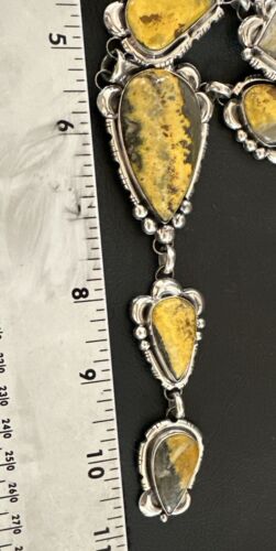 Navajo Yellow Bumblebee Jasper Lariat Necklace | Authentic Native American Sterling Silver | 17202