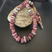 Navajo Purple Spiny Oyster Necklace | Sterling Silver Pearls | 22" | Authentic Native American Handmade | 16703