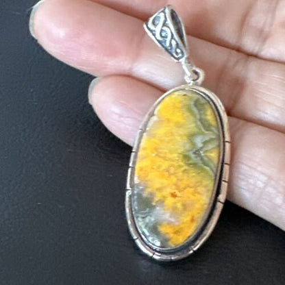 Navajo Bumblebee Jasper Pendant Necklace | Sterling Silver | Authentic Native American Handmade | 15959