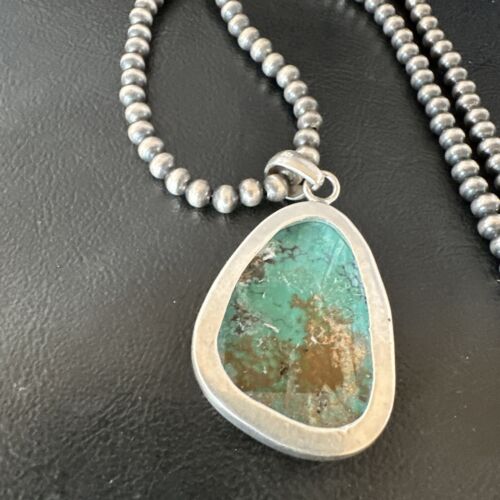 Men's Navajo Blue Spiderweb Turquoise Pendant Necklace | Sterling Silver | Authentic Native American Handmade | 16211