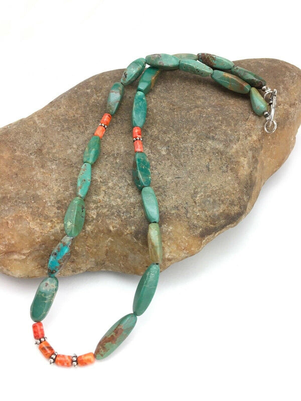 Navajo Royston Turquoise Spiny Necklace | Sterling Silver | Authentic Native American Handmade | 18" | 4774
