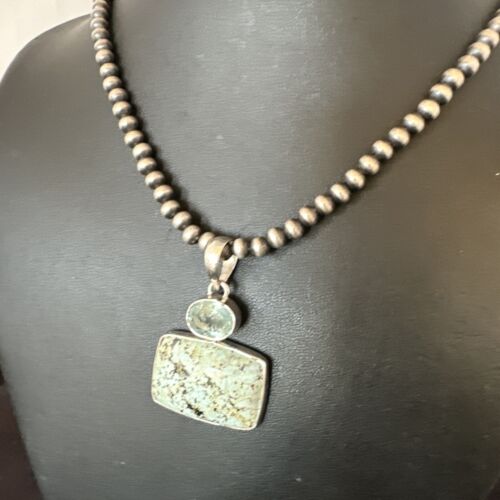 Navajo Women's Dry Creek Turquoise Topaz Pendant Necklace | Sterling Silver | 16312