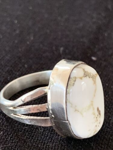 Navajo White Buffalo Turquoise Ring | Sterling Silver | Sz 9.5 | Authentic Native American Handmade | 1446