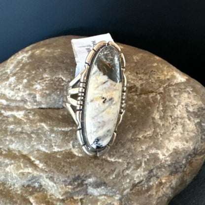 Men's Women's White Buffalo Turquoise Ring | Navajo Sterling Silver | Sz 6 | 10595