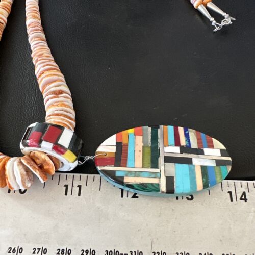 Santo Domingo Multi-Color Spiny Inlay Pendant Necklace | Sterling Silver | 32" | 16855