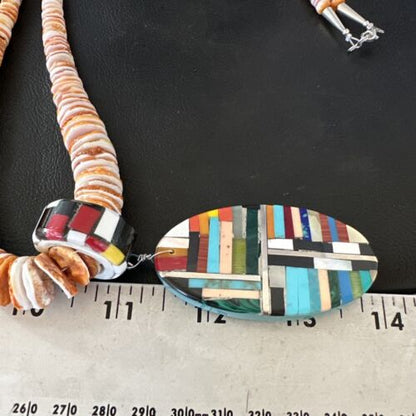 Santo Domingo Multi-Color Spiny Inlay Pendant Necklace | Sterling Silver | 32" | 16855