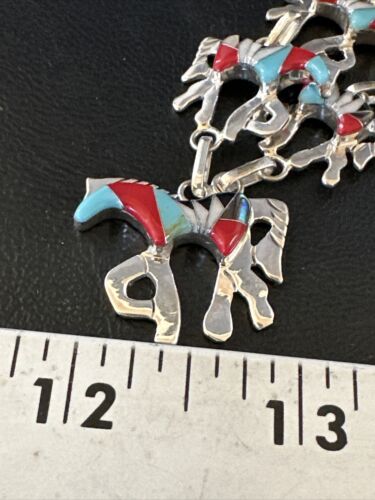 Navajo Turquoise Coral Mother of Pearl Horse Inlay Necklace & Earrings Set | Sterling Silver | Authentic Native American Handmade