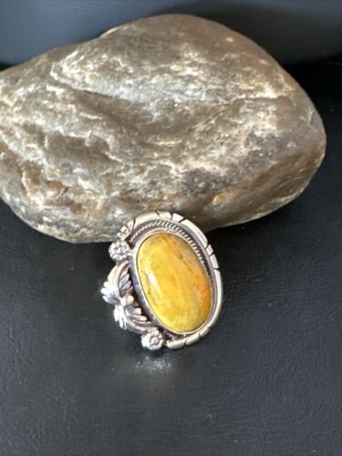 Navajo Yellow Bumble Bee Jasper Ring | Sterling Silver | Sz 9.5 | Authentic Native American Handmade | 14947