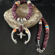 Navajo Purple Spiny Oyster Turquoise Naja Pendant Necklace | Sterling Silver | Native American Handmade | 15273