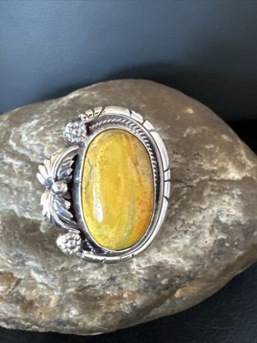 Navajo Yellow Bumble Bee Jasper Ring | Sterling Silver | Sz 9.5 | Authentic Native American Handmade | 14947