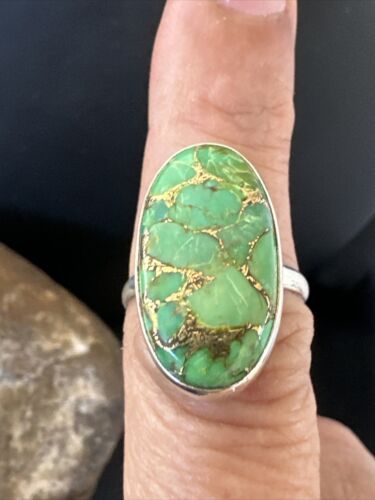Navajo Green Mojave Turquoise Ring | Sterling Silver | Sz 7 | Authentic Native American Handmade | 15596