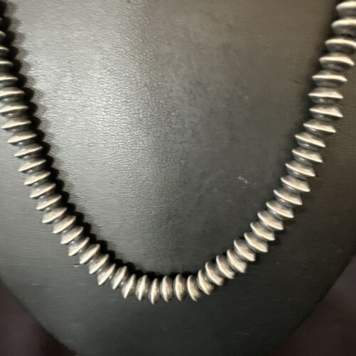 Navajo Pearl Sterling Silver Saucer Bead Necklace | Hand Strung 7mm | 20" | Authentic Native American | 60720