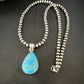 Blue Kingman Turquoise Pendant | Navajo Pearls | Sterling Silver Necklace 20" | 17010