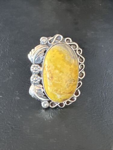 Navajo Yellow Bumble Bee Jasper Ring | Sterling Silver | Sz 9.5 | Authentic Native American Handmade | 14946