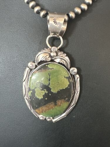 Navajo Green Turquoise Necklace | Sterling Silver | Authentic Native American Handmade | 15036