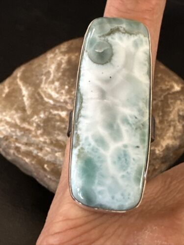 Navajo Blue Larimar Ring | Sterling Silver | Sz 10 | Authentic Native American Handmade | 17586