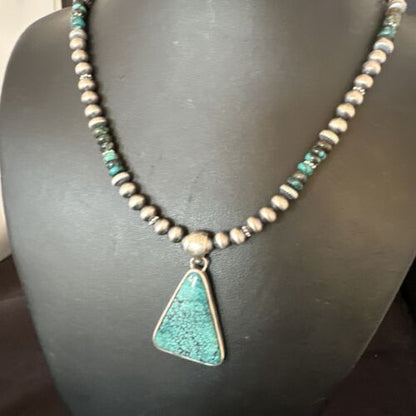 Men's Navajo Blue Spiderweb Turquoise Pendant Necklace | Sterling Silver | Authentic Native American Handmade | 16242