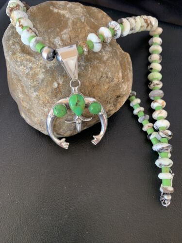Navajo Green Turquoise Gaspeite Spiny Oyster Necklace Naja Pendant | Sterling Silver | 22" | 10523