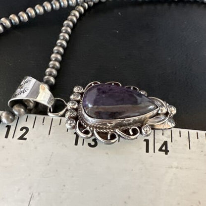 Navajo Pearls Purple Sugilite Pendant Necklace | Sterling Silver Beads | Authentic Native American Handmade | 15375