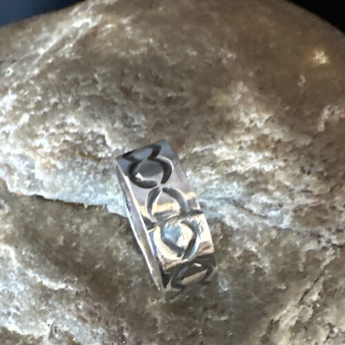 Navajo Stamped Sterling Silver Wide Band Ring | Sz 4.5  Pinky | Authentic Native American Handmade | 15296