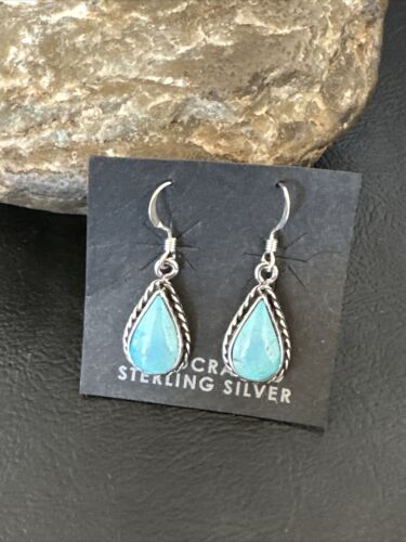 Women's Blue Ridge Turquoise Dangle Earrings | Navajo Sterling Silver | Authentic Native American Handmade | 16514