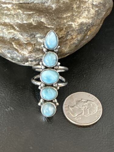 Navajo Women's Cluster Blue Larimar Ring | Authentic Native American Sterling Silver | Multi-Stone | Sz 8.5 | 15940