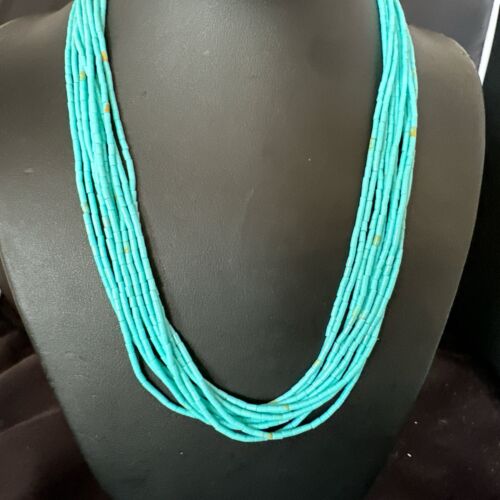 Blue Turquoise Heishi 10-Strand Liquid Sterling Necklace | 20" | 16915
