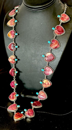 Navajo Lariat Necklace | Turquoise & Purple Spiny Oyster | Sterling Silver | 42" | Authentic Native American Handmade | 16179