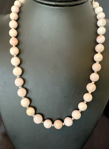 Navajo Pink Conch 10mm Bead Necklace | Sterling Silver | 18" | Authentic Native American Handmade | 17545