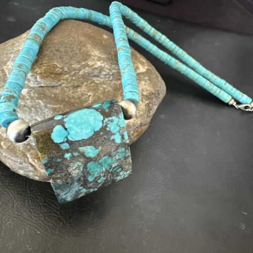 Navajo SpiderWeb Turquoise Heishi Pearls Necklace | Sterling Silver | 20" | Authentic Native American Handmade | 17097