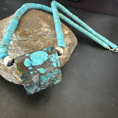 Navajo SpiderWeb Turquoise Heishi Pearls Necklace | Sterling Silver | 20" | Authentic Native American Handmade | 17097