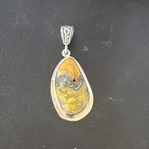 Navajo Bumblebee Jasper Pendant Necklace | Sterling Silver | Authentic Native American Handmade | 15968