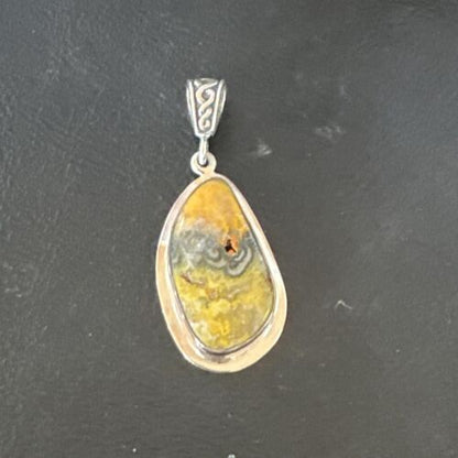 Navajo Bumblebee Jasper Pendant Necklace | Sterling Silver | Authentic Native American Handmade | 15968