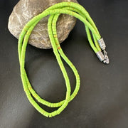 Navajo Green Gaspeite Stabilized Necklace | Sterling Silver | 22" | Authentic Native American Handmade | 16467