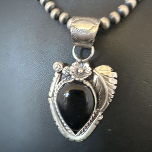 Navajo Pearls Black Onyx Necklace | Sterling Silver | Authentic Native American Handmade | 16130