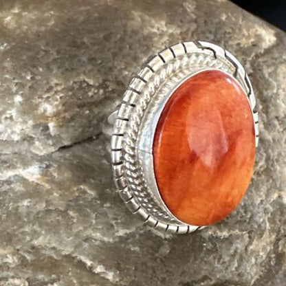 Women's Orange Spiny Oyster Ring | Navajo Sterling Silver | Sz 6.5 | Native American Handmade | 16031