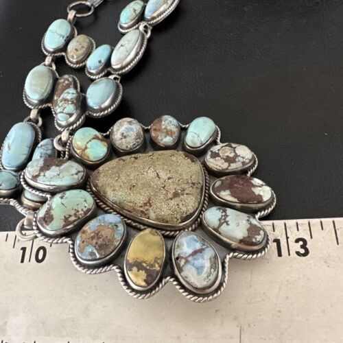 Navajo Blue Golden Hills Turquoise Lariat Necklace Pendant | Sterling Silver | Native American Handmade | 16182