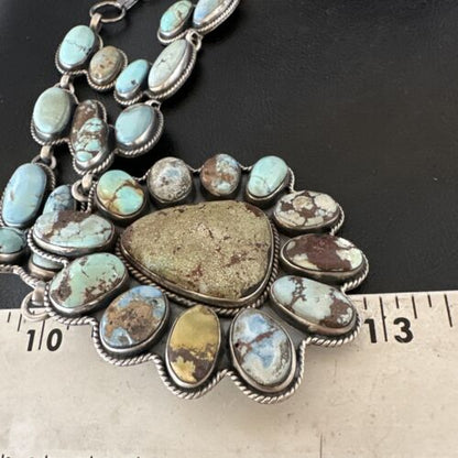 Navajo Blue Golden Hills Turquoise Lariat Necklace Pendant | Sterling Silver | Native American Handmade | 16182