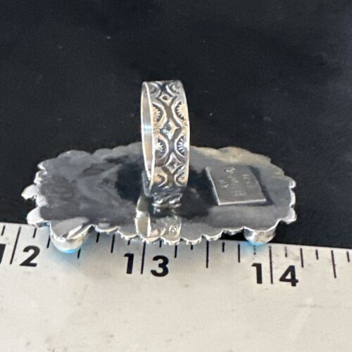 Navajo Turquoise Spiny Oyster Multi-Stone Ring | Authentic Native American Sterling Silver | Sz 8 | 15076