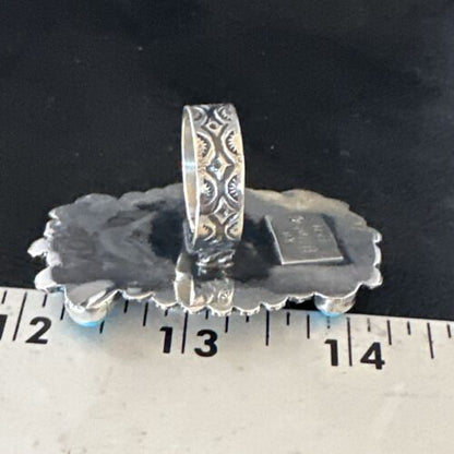 Navajo Turquoise Spiny Oyster Multi-Stone Ring | Authentic Native American Sterling Silver | Sz 8 | 15076