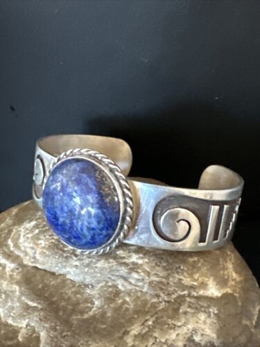 Navajo Blue Denim Lapis Sterling Silver Cuff Bracelet | Authentic Native American Handmade | 15982