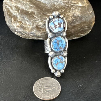 Navajo Blue Golden Hills Turquoise Multi-Stone Ring | Authentic Native American Sterling Silver | Sz 9.5 | 16287