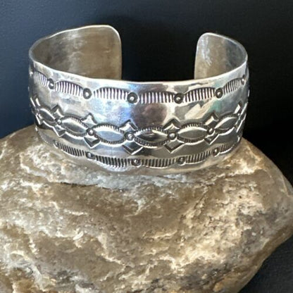 Navajo Stamped Cuff Bracelet | Sterling Silver | Authentic Native American Handmade | 17457