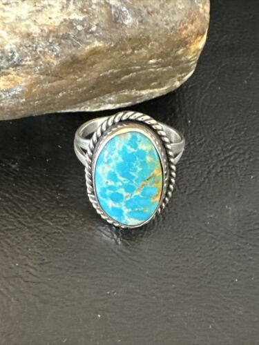 Navajo Sterling Silver Blue Kingman Turquoise Ring | Sz 11.5 | Authentic Native American Handmade | 15913
