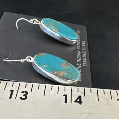 Navajo Blue Turquoise Dangle Earrings | Sterling Silver | Authentic Native American Handmade | 15432